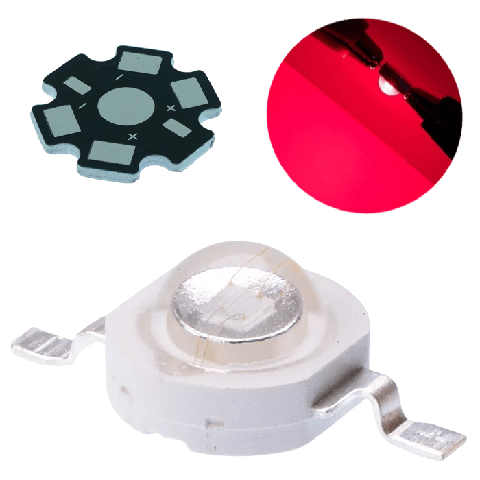 Led 3w Epistar Rojo Profundo 660nm 6 Leds Y 6 Bases