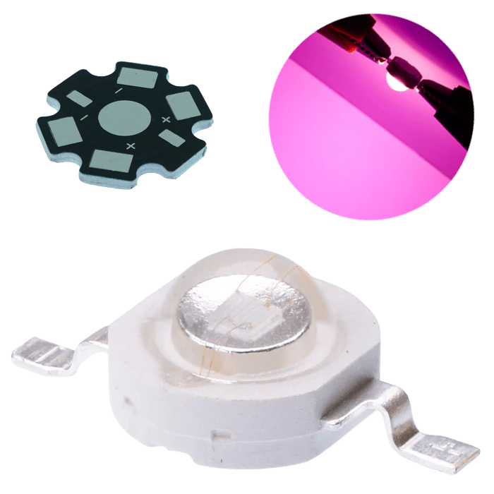 Led 3w Pink Rosado 600nm Bridgelux 10 Leds + 10 bases